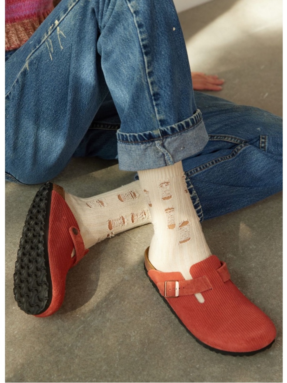 Rare Cottage Core Red Corduroy Suede Brand New Birkenstock Boston Clogs